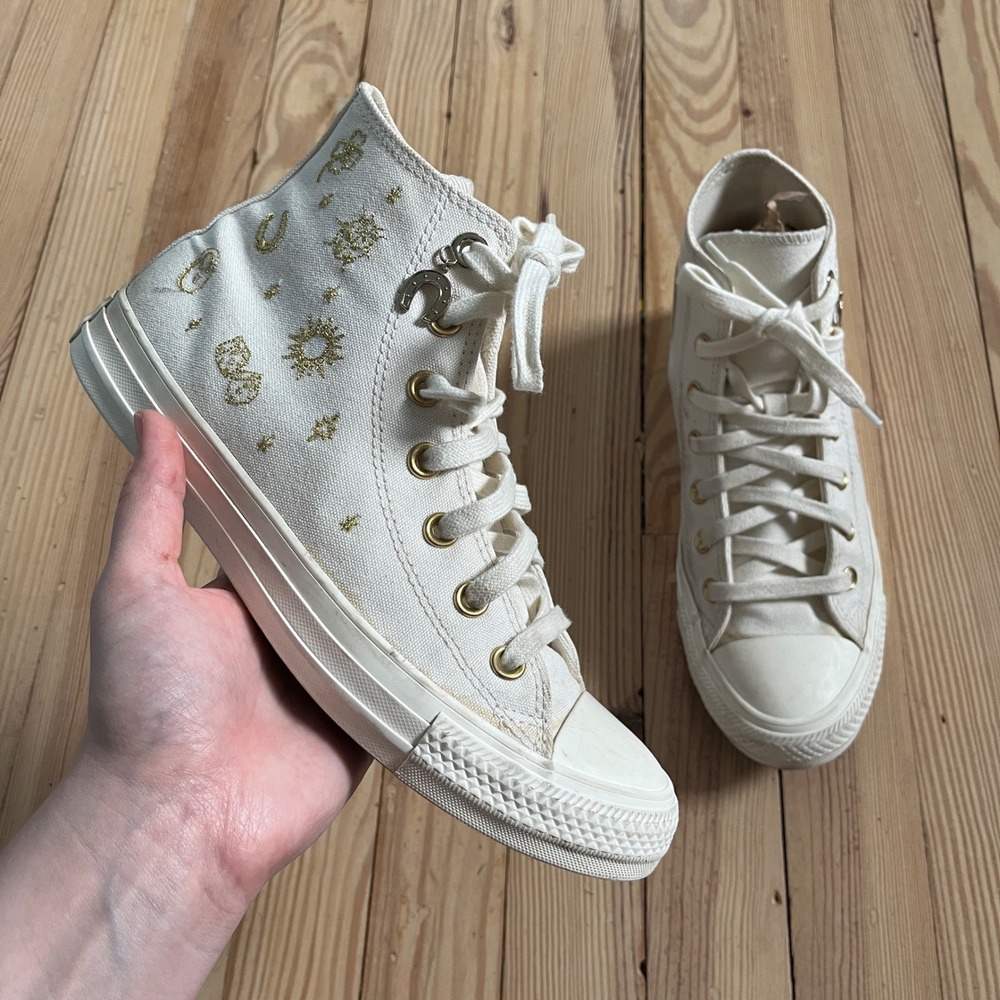 Converse Chuck Taylor All Star Women Cream Gold Celestial Embroidery High Top